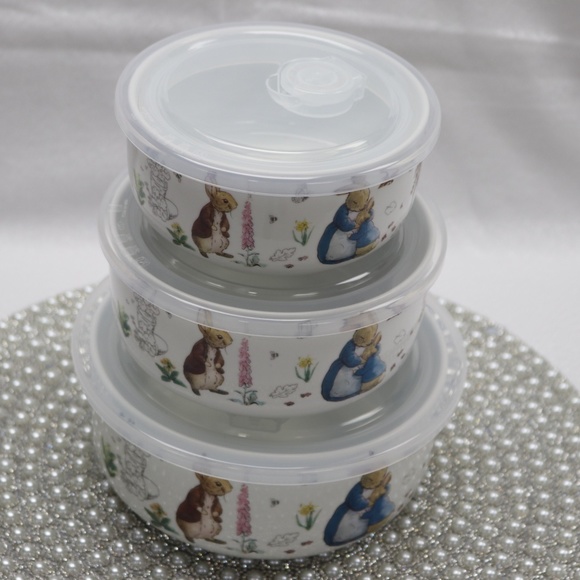 BEATRIX POTTER PETER BUNNY RABBIT STORAGE BOWLS W/LID VENT DIAL - NEW - 6PC SET - Picture 2 of 11